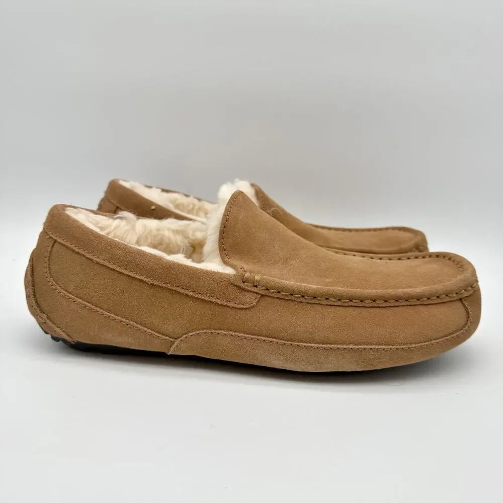 Ugg Mens Ascot Slippers US 9 EU 42 Chestnut Suede Slip On EUC